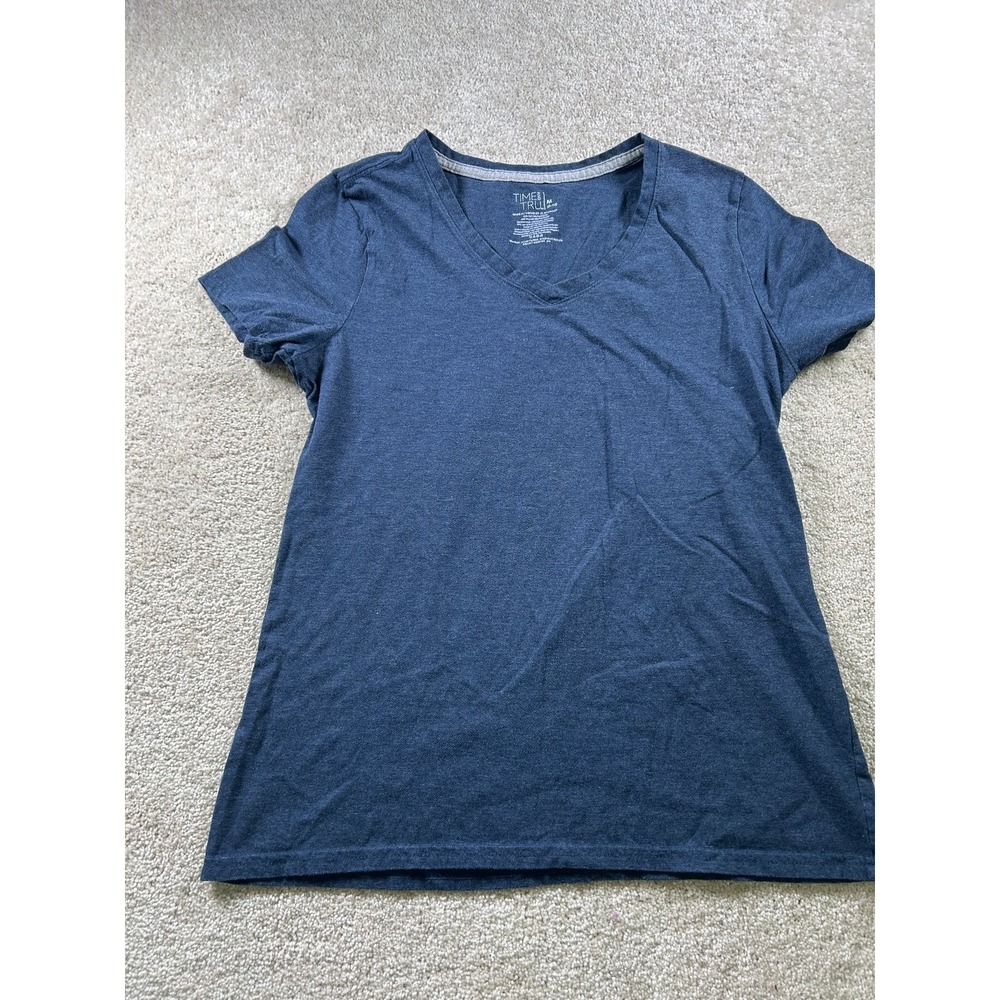 Time and Tru Women's Blue‎ Cove Heather V Neck Top Medium Cotton